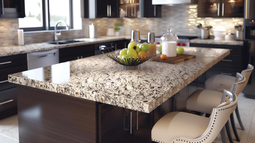 Granite countertop in a stylish kitchen, emphasizing kitchen remodel cost factors.