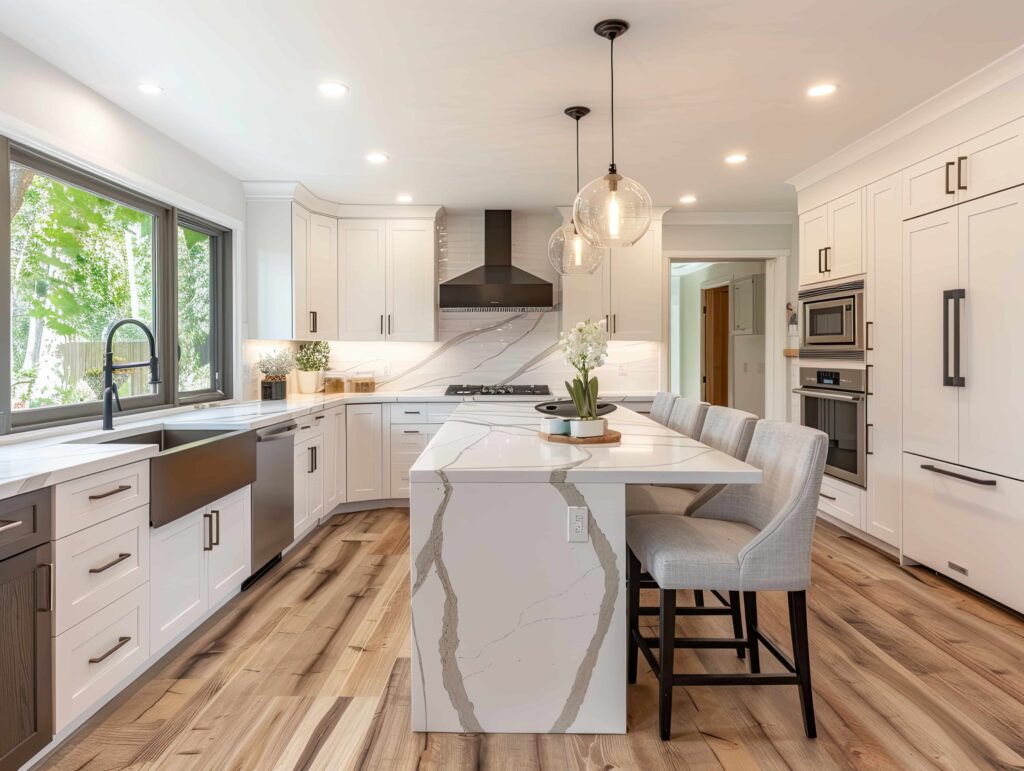 Inspiration from Our Guide to Kitchen Remodeling: Contemporary Kitchen with Island and Hardwood Flooring