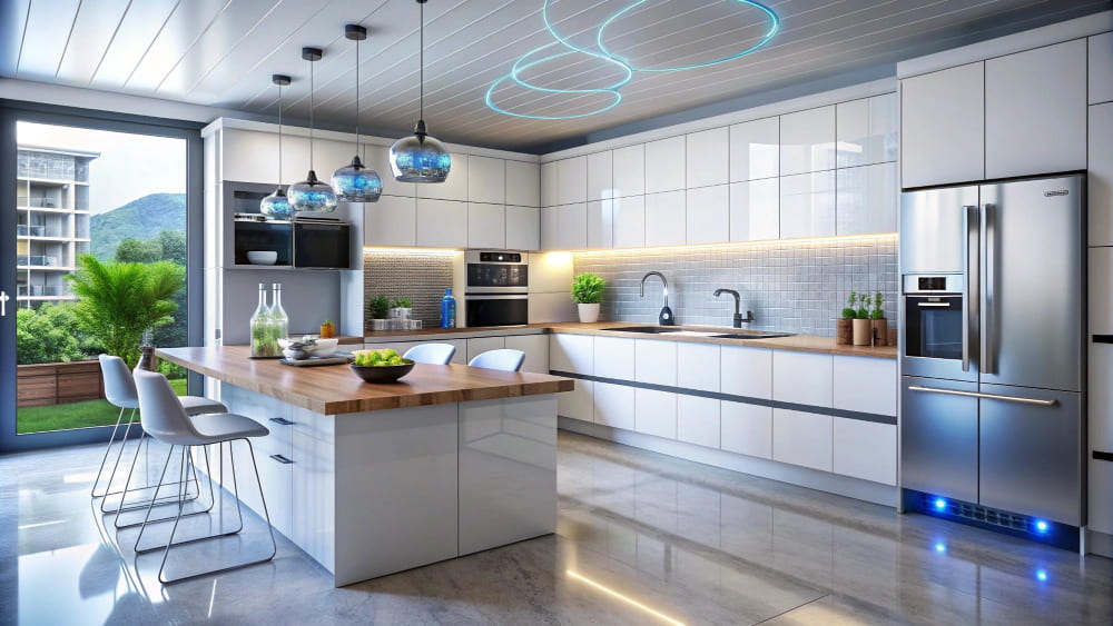 Modern smart kitchen showcasing innovative appliances and technology that enhance cooking efficiency, convenience, and overall functionality.