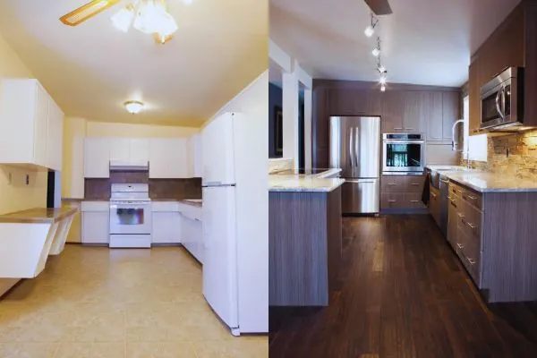 before and after photo of kitchen improvement