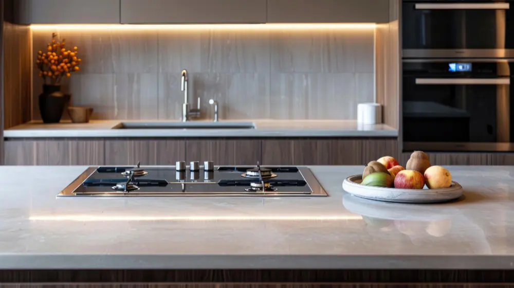 Stylish modern kitchen with ample countertop space and contemporary design elements.