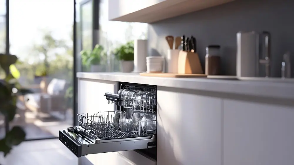 Modern dishwasher with a stainless steel finish, energy-efficient features, and a spacious interior, highlighting its importance as an essential kitchen appliance.