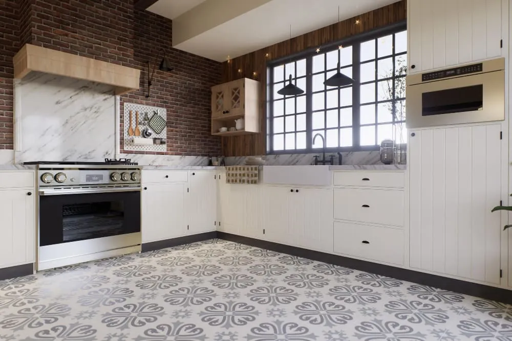 Elegant porcelain tile flooring in a spacious kitchen design.