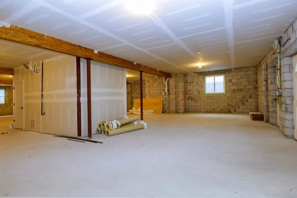 unfinished new build interior basement renovation