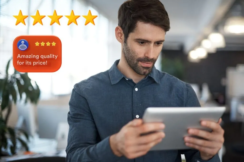 a home owner checking up reviews and rating