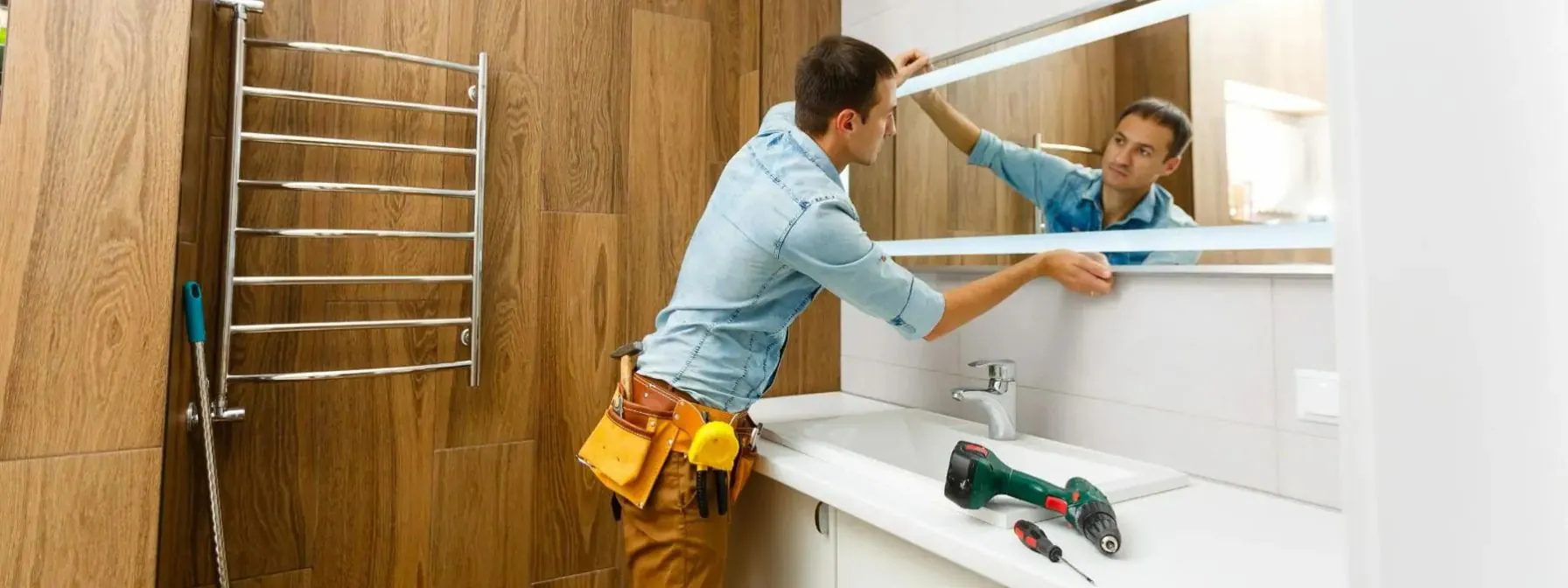 a contractor renovating the old bathroom design to modern design