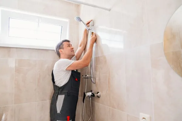 bathroom remodeling contractor installing fixture in bathroom remodeling project in Newton MA