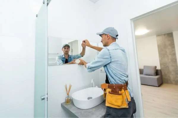 bathroom renovator remodeling small bathroom project in Newton MA