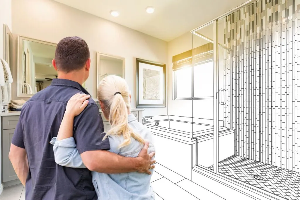 couple visualizing bathroom remodel project