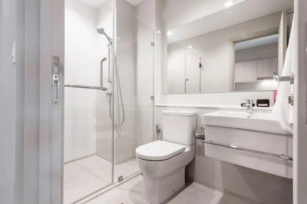 modern small bathroom design in Newton MA